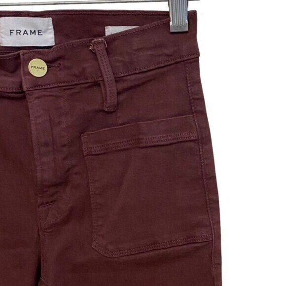 FRAME Le Bardot Crop Flare Jeans in Bordeaux Size 24 - Picture 3 of 7